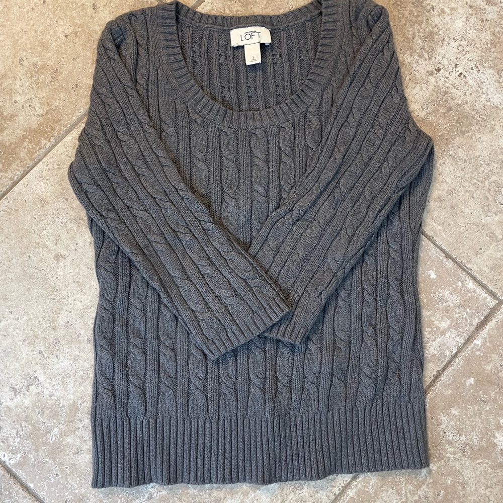 LOFT Charcoal Cable Knit Sweater
